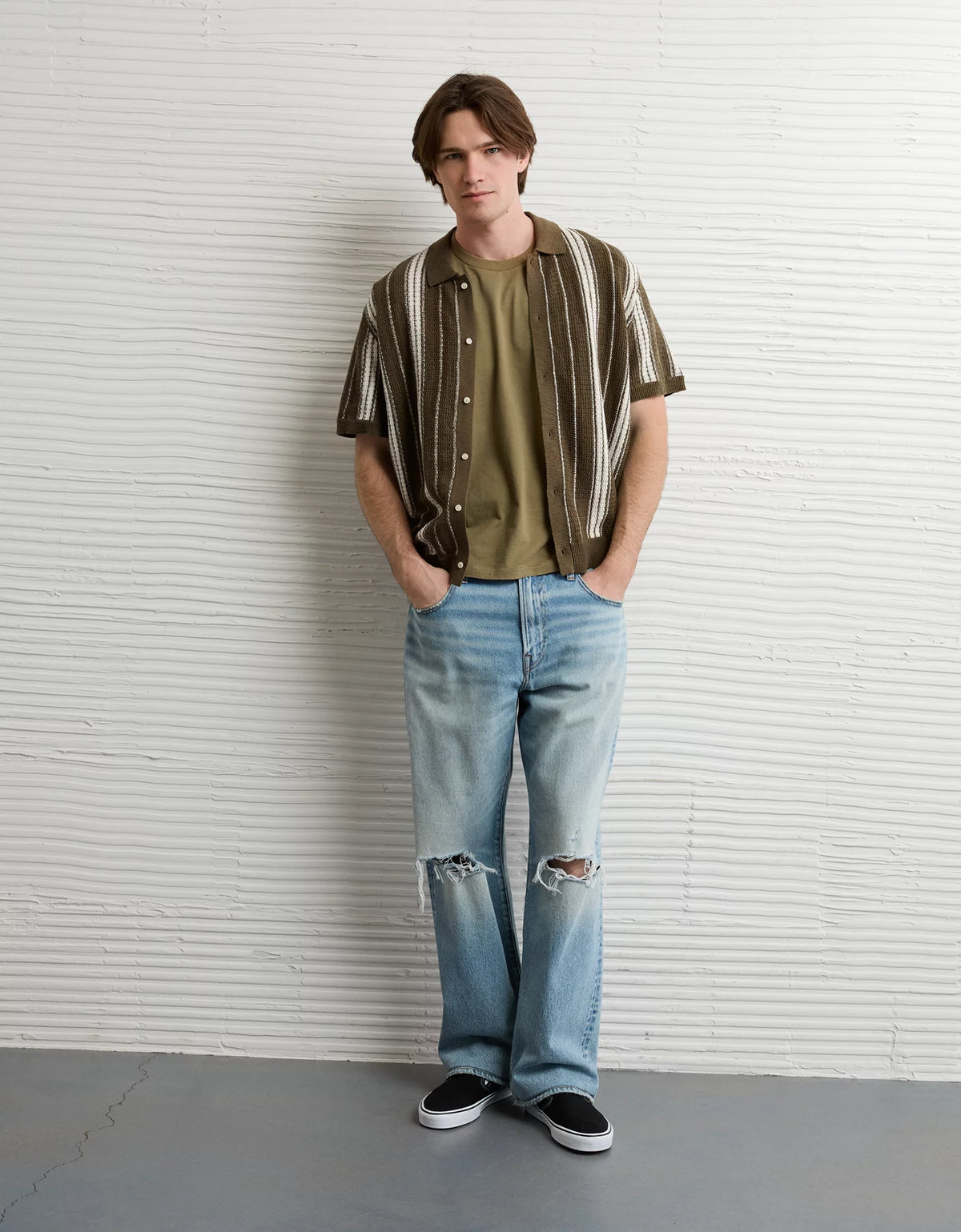AE Striped Button-Up Sweater Polo