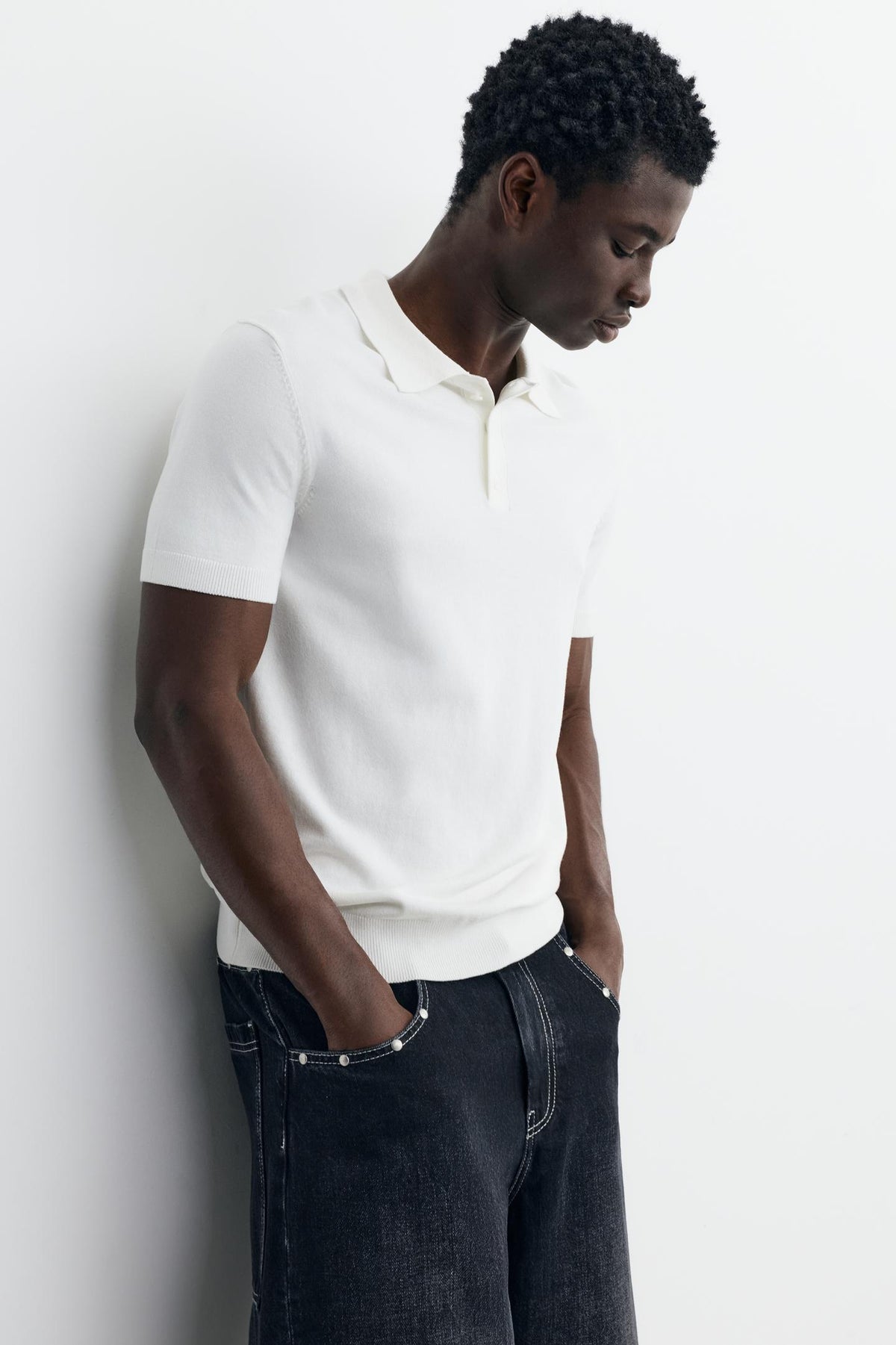 Pull&Bear Short Sleeve Knit Polo Shirt