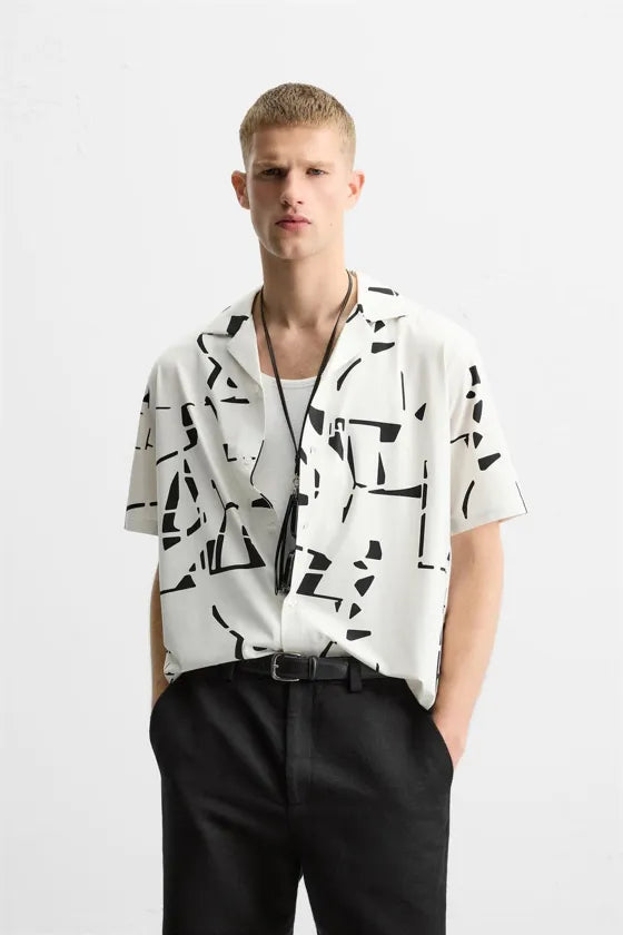 Zara Elastic Shirt With Abstract Print
